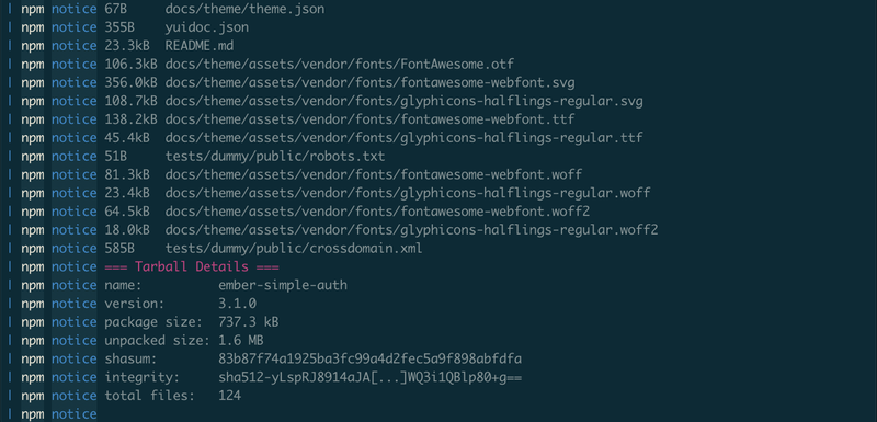 Partial view of npm publish output where README file can be seen